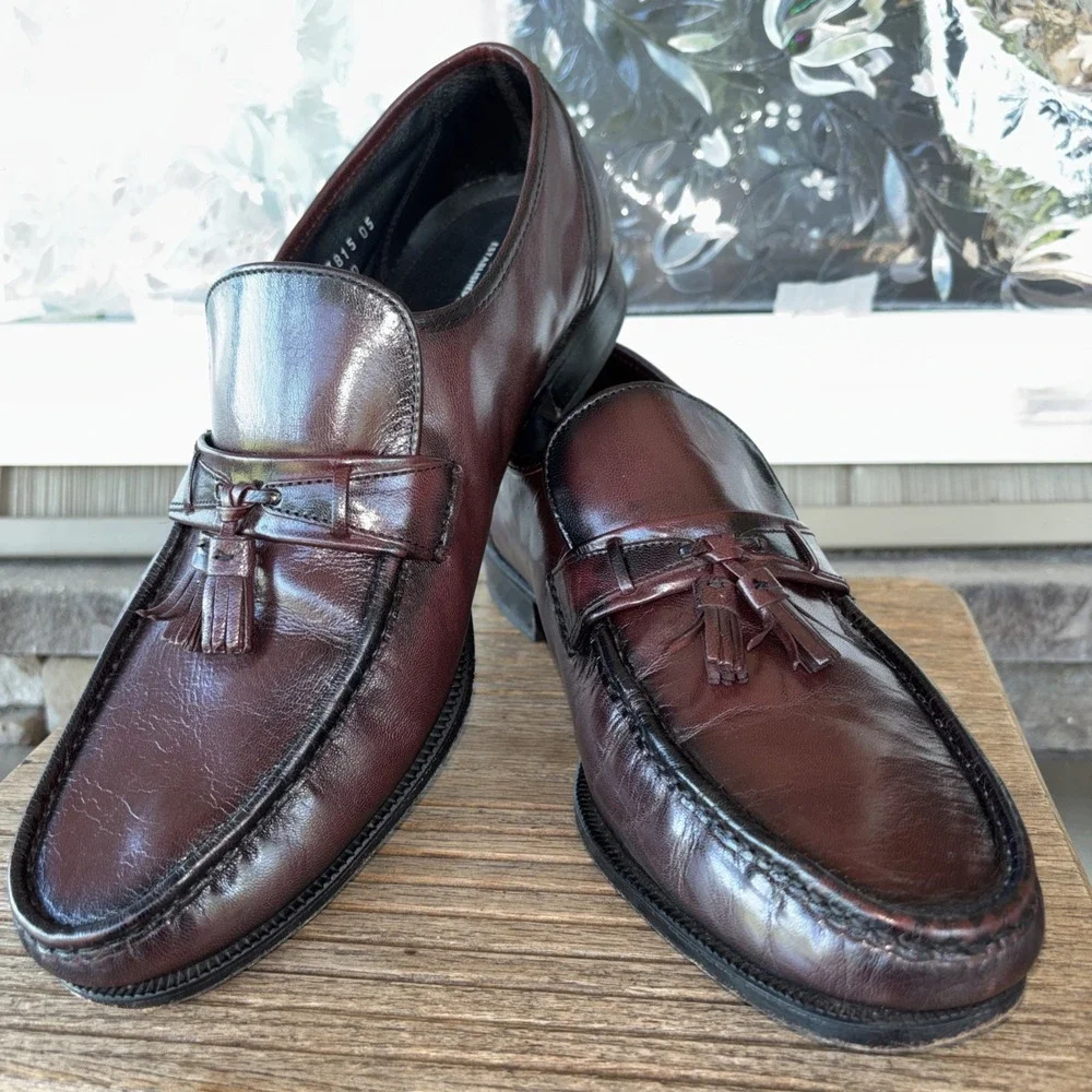 Vintage Florsheim Men's Burgundy Leather Tassel Dress Loafers Round Toe 12 3E